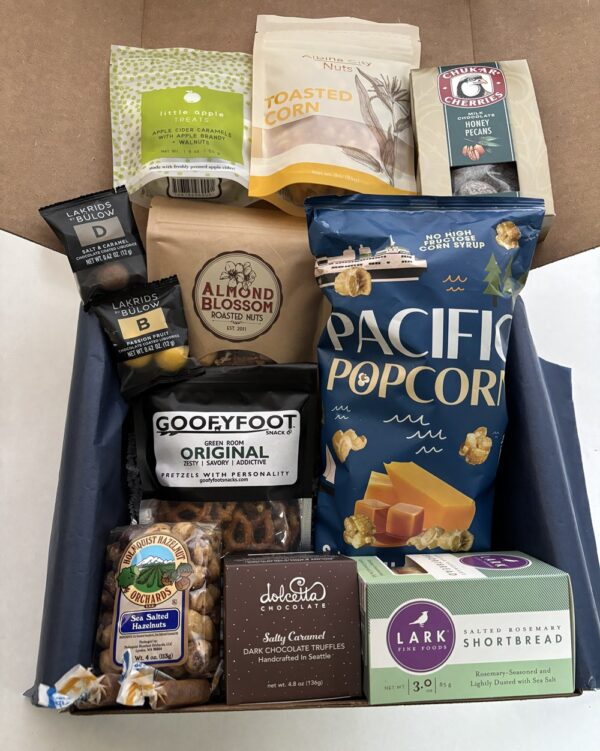 Holiday Munch Box - $100-contents-blue tissue-white box