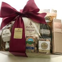West Coast Basket - gift basket featuring sweet & savory snacks from WA, OR, & CA, like roasted nuts, dried cherries, craft chocolates, & more.