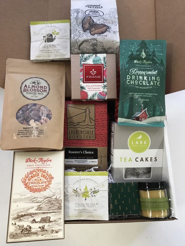 Winter Warmer Box-large-$160 - warming dinking chocolate, organic teas, beeswax candle, spiced nuts, & other snacks to bring warmth to a winter gathering.