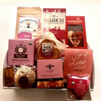 Basket of Love - small $115: love themed gift basket with relaxation products, chocolates, snacks, & teas.