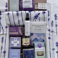 Lavender Lover's Box - $150 large : a gift box with lavender infused chocolate, tea, honey, plus an array of soothing lavender relaxation products. 100% all essential oils, no artificial fragrance in any products