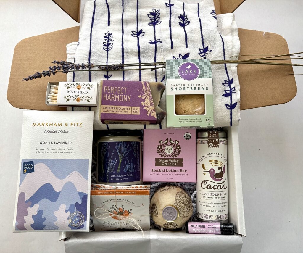 Lavender Lover's Box - gift box with high quality lavender snacks, teas, & relaxation items