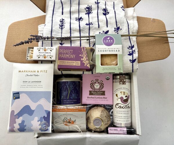 Lavender Lover's Box - gift box with high quality lavender snacks, teas, & relaxation items