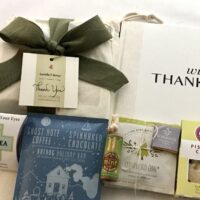 Eco-friendly Thank You Gift Bag - "With Thanks" book , organic teas, cookies, seasonal chocolate bar, & either Eco Balm & Eyestea, or small beeswax travel candle & Tom Bumble Bar