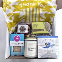Summer Thank You Box - small size: contains Thank You towel, tea, cookies, candle, & soap