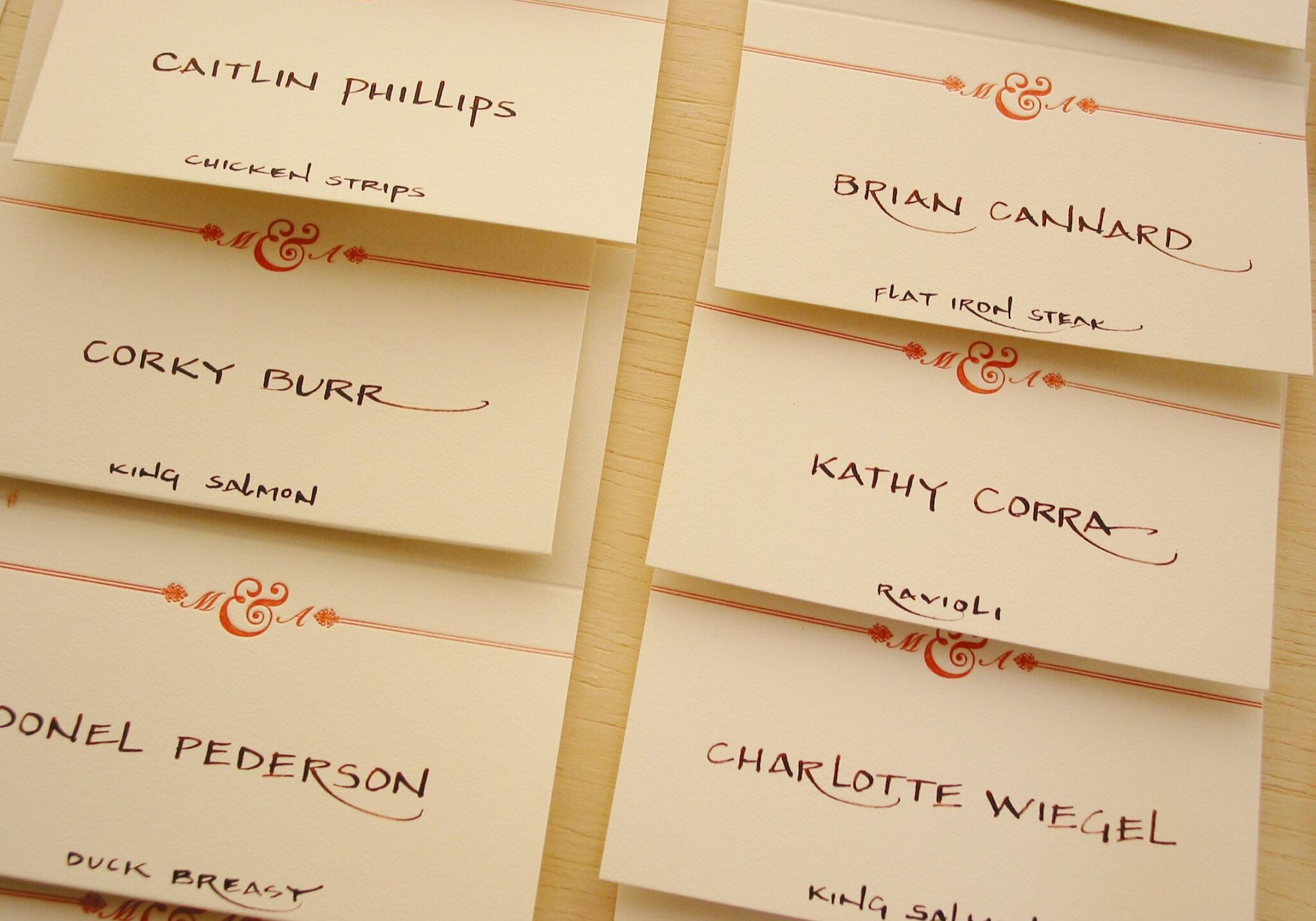 Block calligraphy for place cards